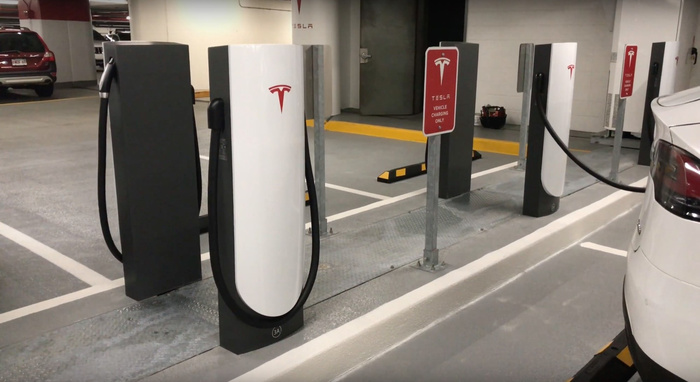 A new type of charging stations from Tesla. - Tesla, Electric car, Recharging, Electricity, Net, Elon Musk, USA, Road, Longpost