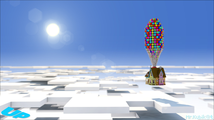 Art in voxel style based on the cartoon Up - My, Voxel, , Voxelart, Pixels, Up, Pixel