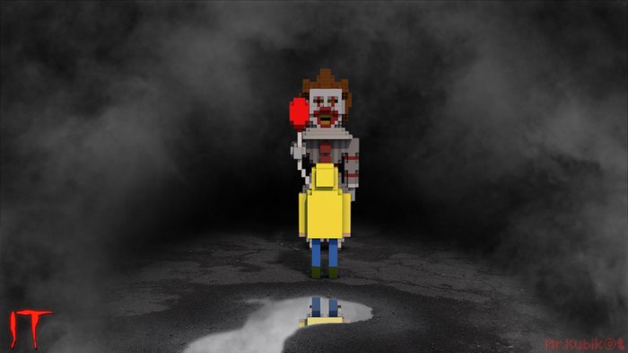 Clown Pennywise from the movie It in voxel style - My, Voxel, Voxelart, Magicavoxel, IT, It, Pixel Art, Pixels, Pixel