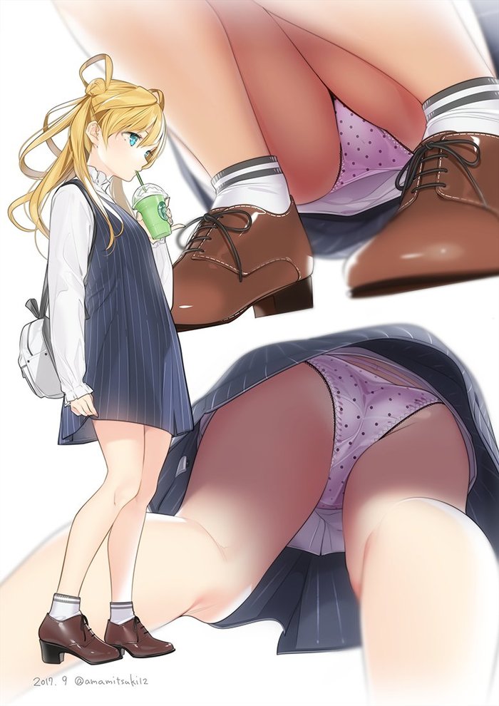 Abukuma - NSFW, Kantai Collection, Abukuma, Аниме, Anime Art, Панцу, Под юбкой, Ama Mitsuki