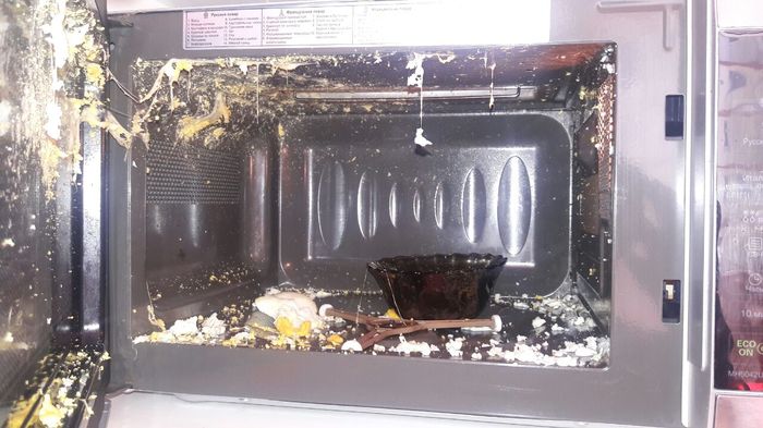 Just a girl decided to cook an egg in the microwave - My, Eggs, Microwave, Explosion