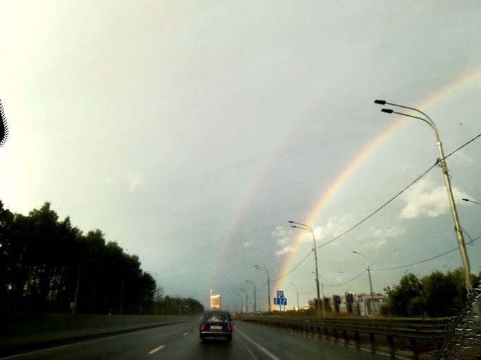 Double rainbow in Moscow - My, Rainbow, Moscow, Nature, beauty