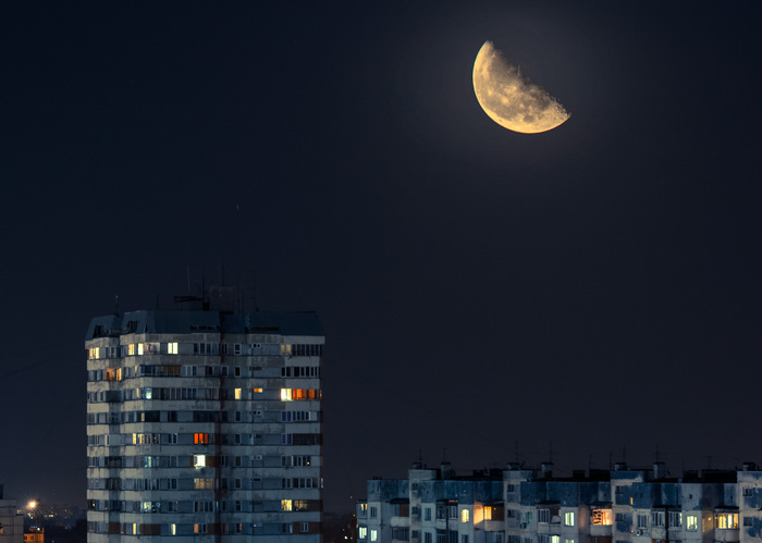 Languid evening - My, moon, Town, Night, Nalchik