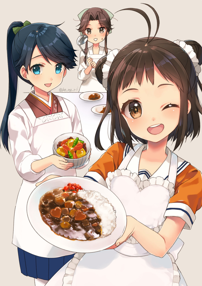 Curry - Kantai Collection, Houshou, Jintsuu, Naka, Аниме, Anime Art