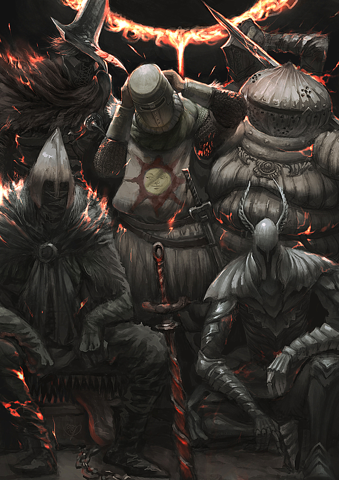 Fire has gone - Art, Games, Dark souls, Solaire of astora, , , Abyss watchers, Silver Knight, Sigvard of Katharina
