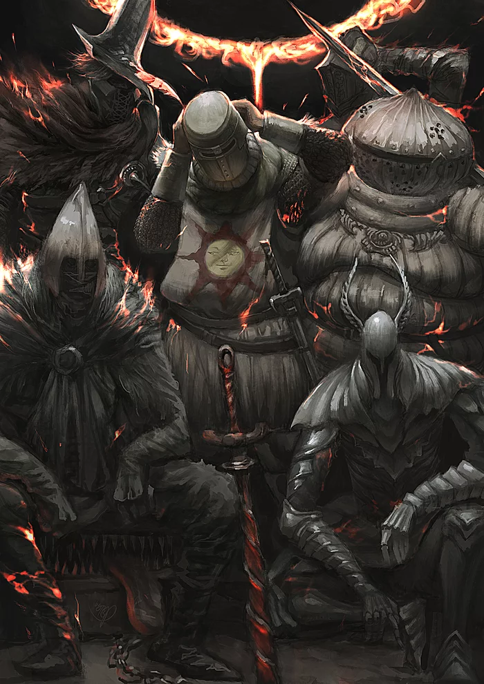 Dark souls - Abyss watchers, Sigmayer of Katharina, Silver Knight, Solaire of astora, Mimic, Dark souls, Sir Vilhelm, Art