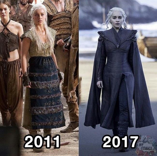 Daenerys in 2011 and 2017 - Emilia Clarke, Game of Thrones, League of Thrones