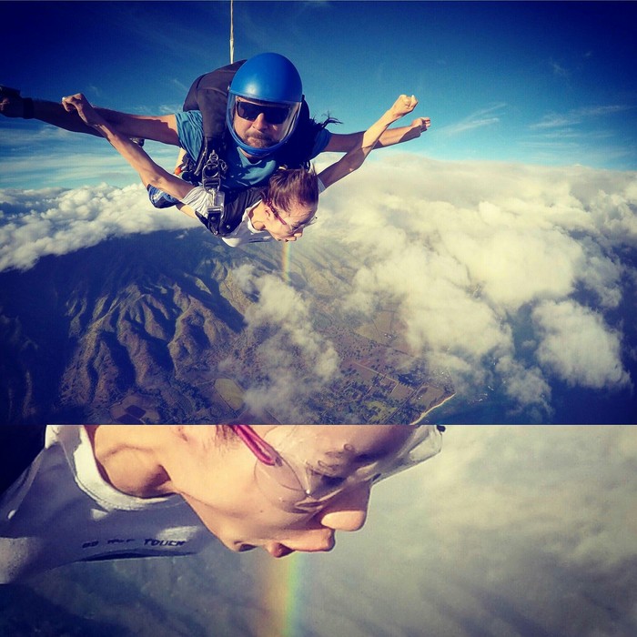 So you can suffocate from the rainbow :) - Skydiving, Rainbow, The photo, Reddit