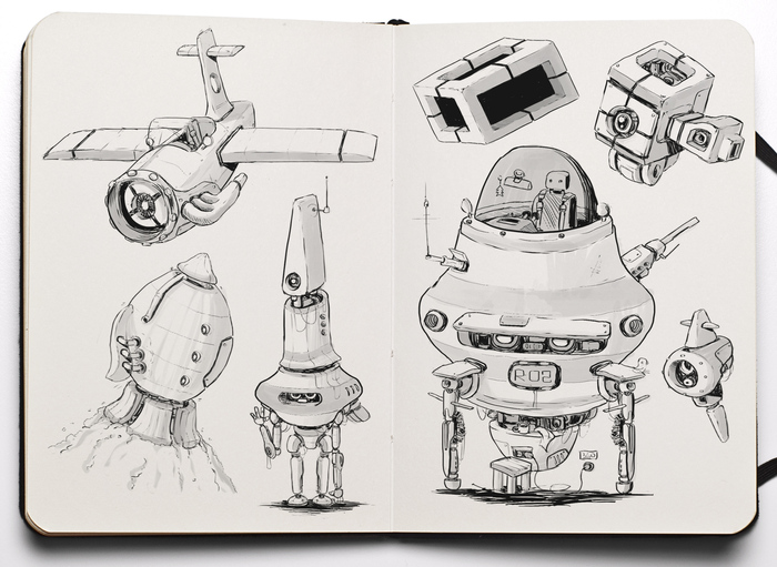 I am learning to draw. Day 2 - My, Art, Sketch, Rocket, Robot, Airplane, Sketchbook, Photoshop