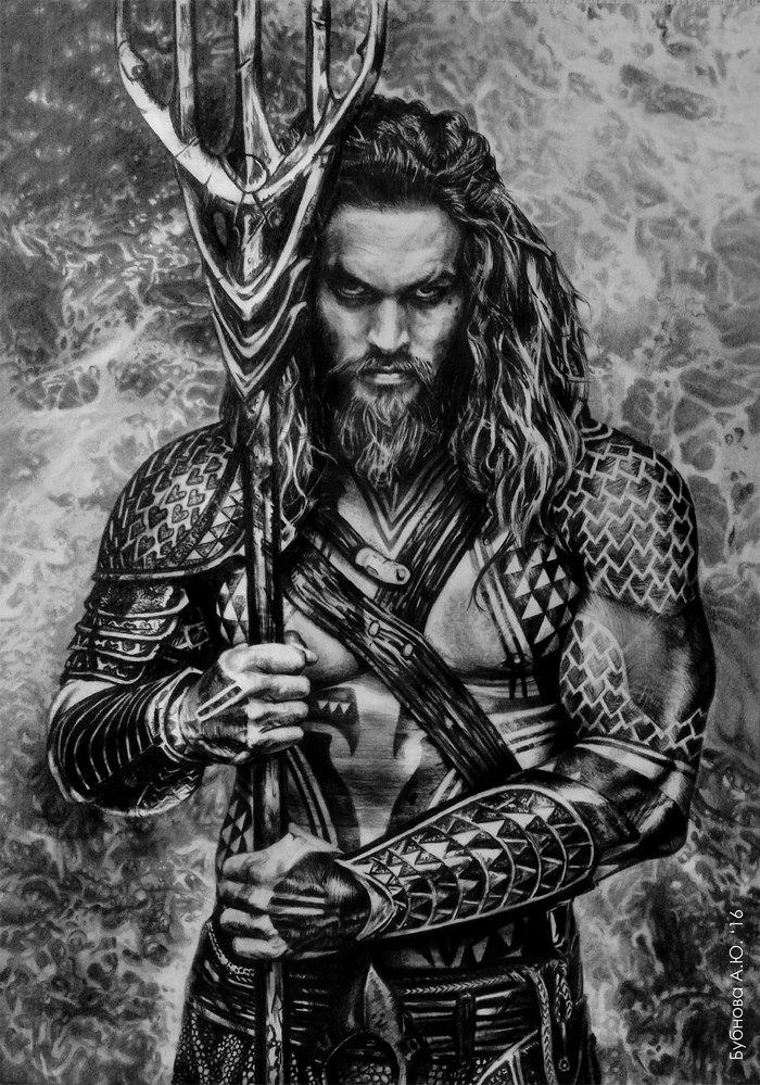 Aquaman (A4, pencil) - My, Anna Bubnova, Aquaman, Jason Momoa, Pencil drawing, , Longpost