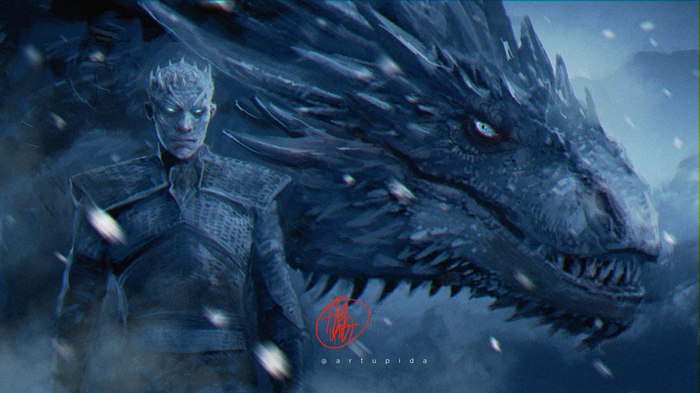 A selection of art of the King of the Night and his new ward - Game of Thrones, Spoiler, Art, King of the night, Viserion, Longpost