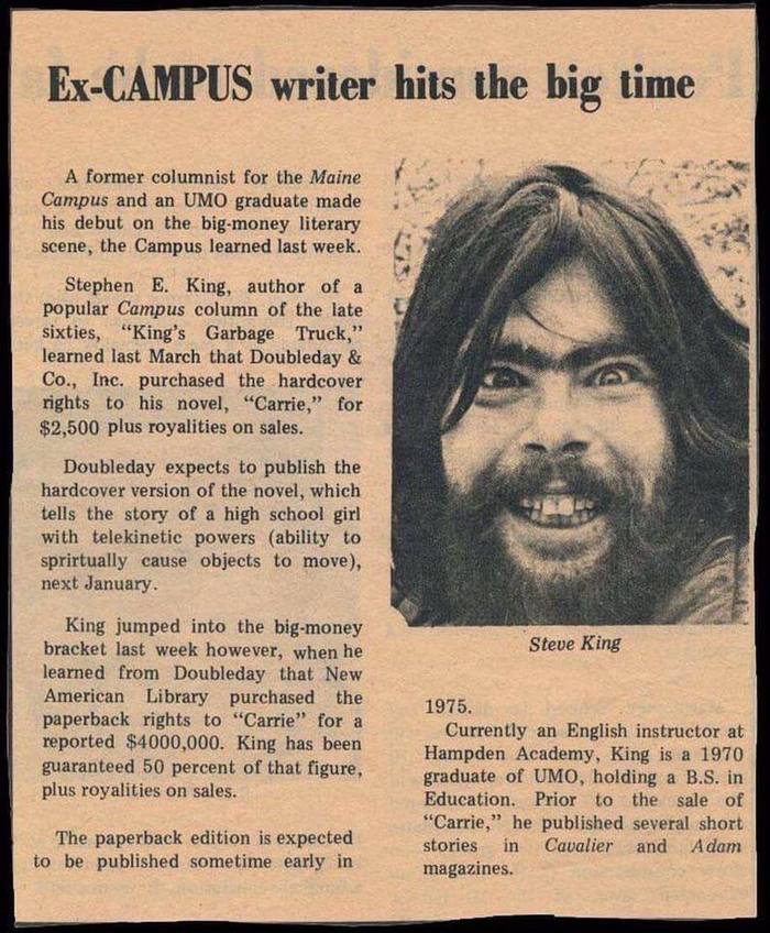 Former student newspaper journalist makes it big - Stephen King, Newspaper clipping, Old photo, Reddit, Monobrow, Cocaine, Clippings from newspapers and magazines