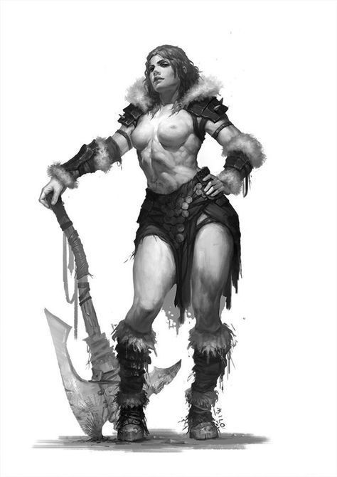 Barbarian woman - NSFW, Strong girl, Topless, Axe, Barbarian