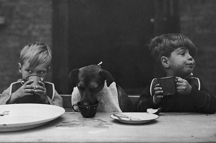 Real friends - Children, Dog, Happy together, Black and white photo