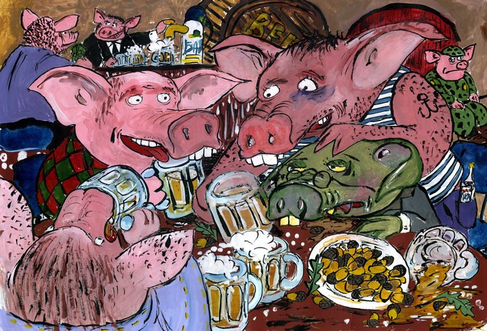 beer pigs - My, Beer, Pig, Friday, Drawing, Painting, Gouache