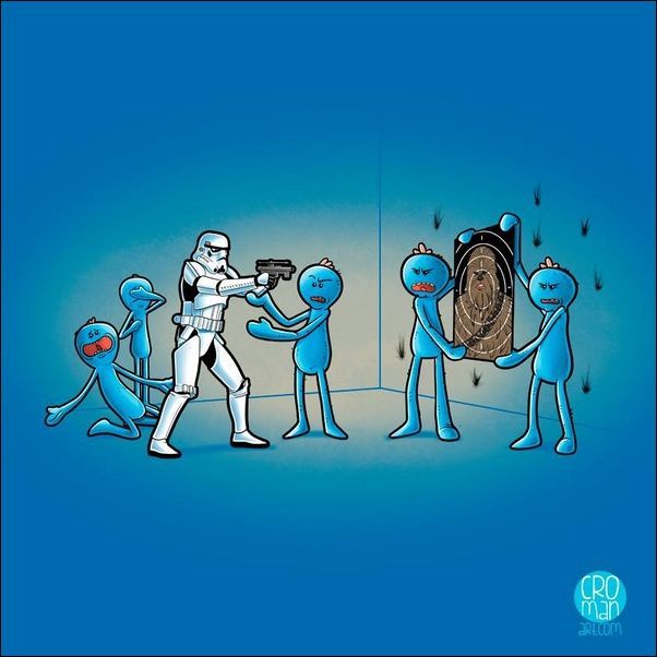 When you are a bad Stormtrooper and the Meeseeks come to your aid - My, Movies, Rick and Morty, Memes, Chewbacca, Stormtrooper, Hollywood, Star Wars stormtrooper