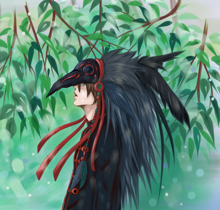 Anime Art - Alexander Vorona based on the book The Apprentice of the Crow - My, , Shaman, Mask, , Anime, Brown hair, The Crow's Apprentice, Kurata Gu, Shamans