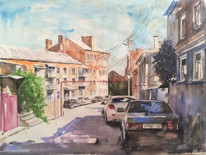 Rostov-on-Don - My, Watercolor, Landscape, Cityscapes, Rostov-on-Don, Town, Street photography
