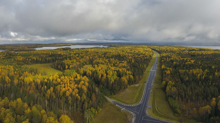 Karelia. - My, Карелия, Autumn, Road, Quadcopter, DJI Phantom