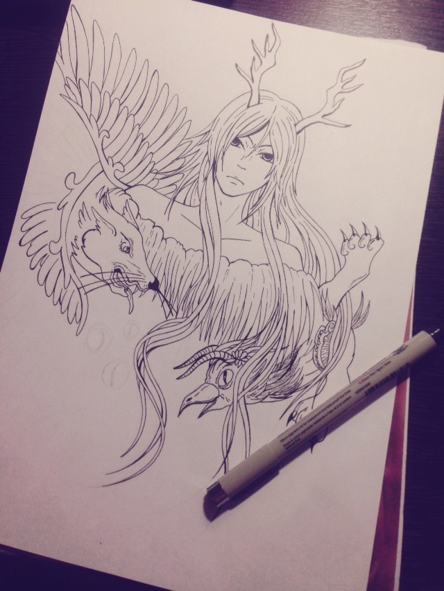 Sketch - Ancient Spirit based on the book The Apprentice of the Crow - My, , Anime, , , Spirit, Sketch, Fur, Long hair