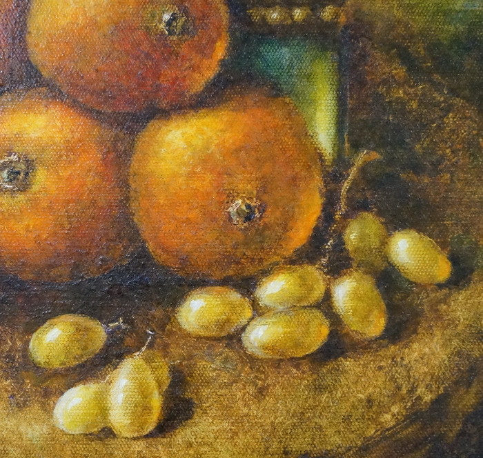 Fragment of a painting Tangerines and an old green bottle - My, Creation, Oil painting, Painting, Painting, Artist