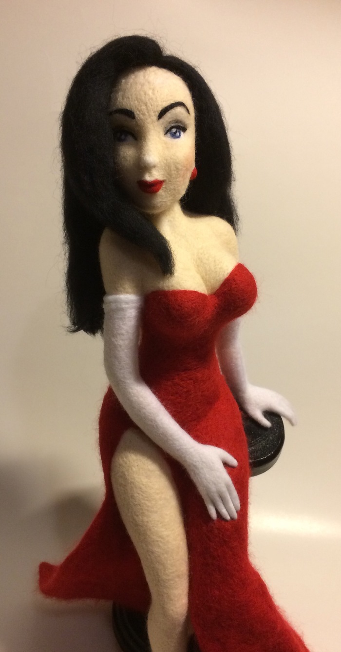 Lady in Red. Dry felting. - Dry felting, Needlework without process, Doll, Hobby, My, My, Girls, Longpost, Interior toy, Pin up