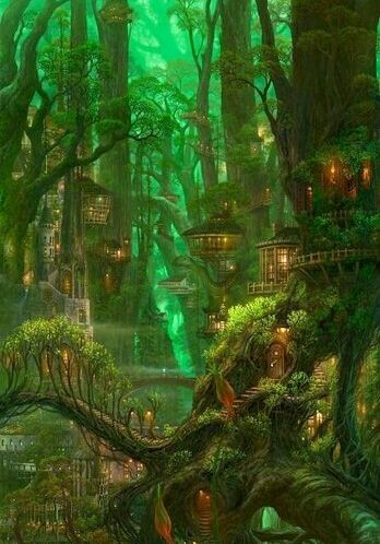 forest city - Art, Fantasy, Forest, Town, Elves