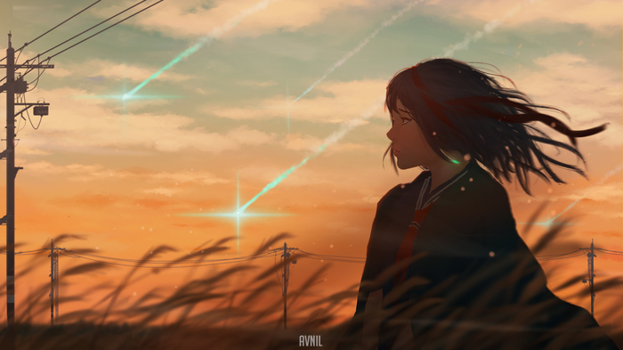 Sunsets - Anime art, Anime, Kimi no na wa, Girls, Sunset, 