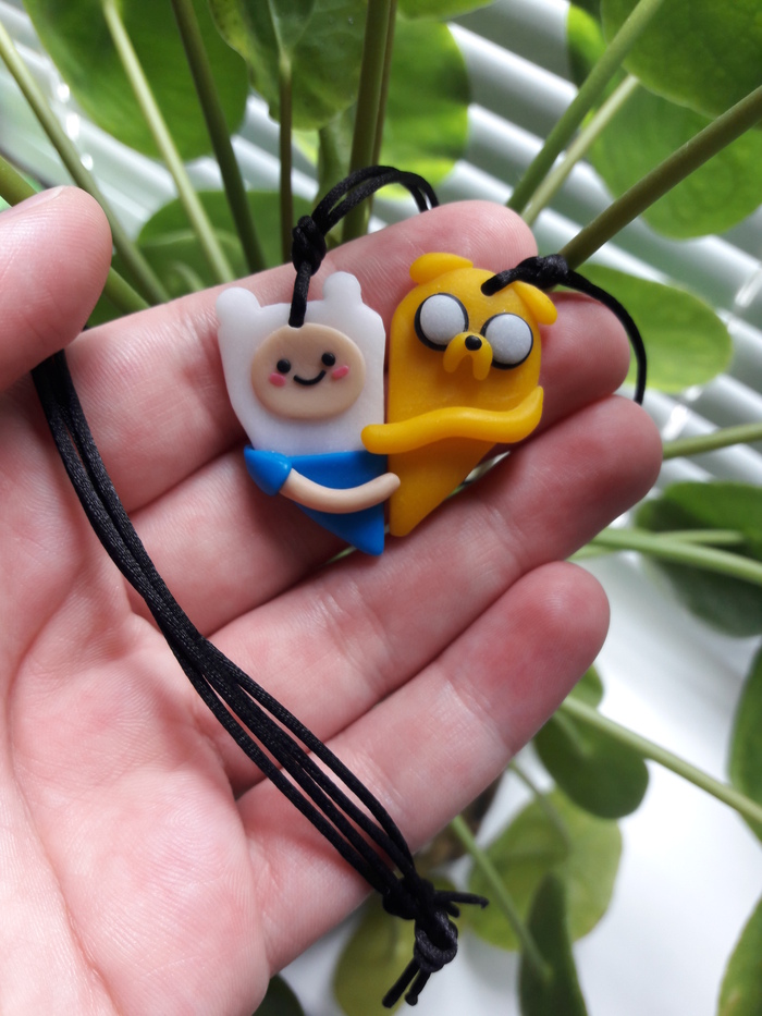 Paired pendants and earrings Jake and Finn from Adventure Time handmade. - My, Adventure Time, Finn and Jake, Polymer clay, With your own hands, Handmade, Earrings, Pendant, Longpost