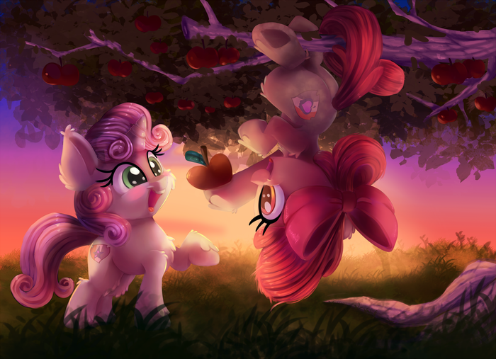 Sweet Apple Acres My Little Pony, Ponyart, Sweetie Belle, Applebloom, Thediscorded