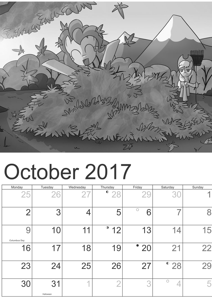 Октябрь 2017 - Моё, Календарь, MLP calendar, Осенние листья, Опавшие листья, Applejack, Pinkie Pie, Длиннопост, My Little Pony