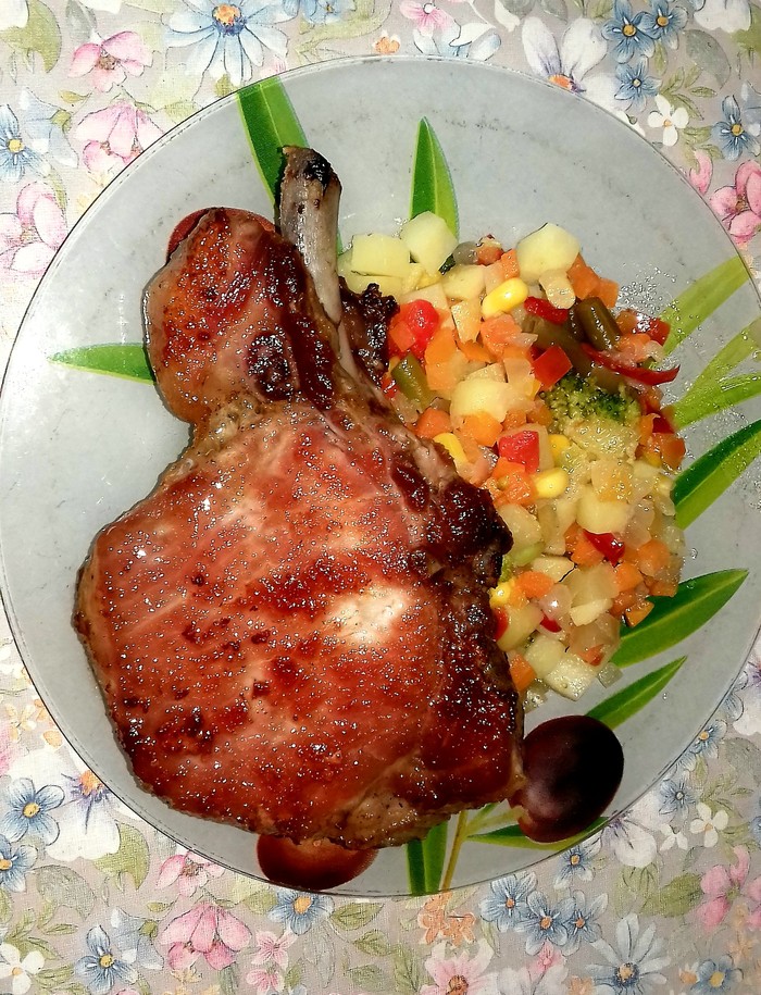 Baked chop. - My, Recipe, Chop, Yummy, The photo