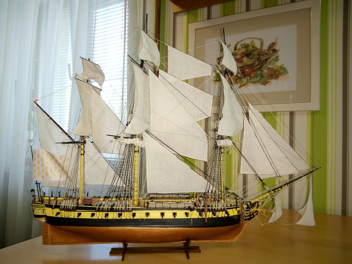 French frigate La Belle Poule, 1765. Paper model. - My, Stand modeling, Models, Ship, Paper products, Longpost