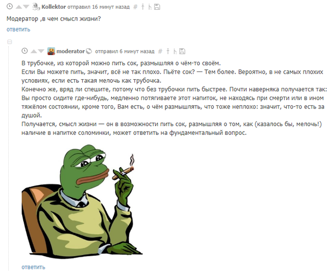 Moderator and the meaning of life - Comments, Comments on Peekaboo, Смысл жизни, Moderator