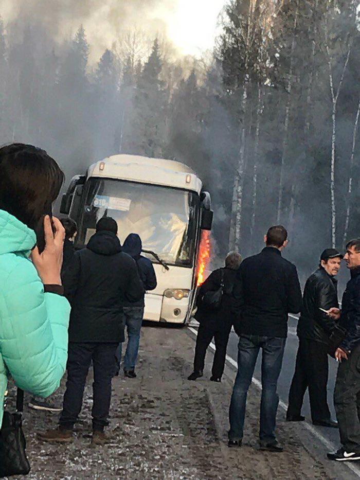 On the highway Svetogorsk - Petersburg, a regular bus burned down. - Road accident, Bus, Longpost, People