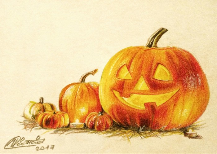 Another Halloween marathon - Illustrations, My, Halloween, Drawlloween, cat, Pumpkin, Jukart