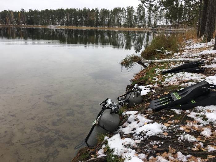 Diving under the first snow. Water is like a mirror. - My, Diving, , , Pure water, Diver, Longpost, Water