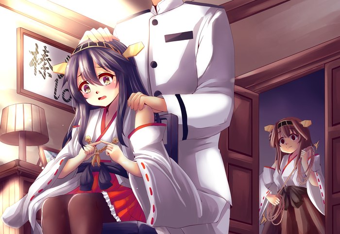 Haven't you gone crazy for an hour, Admiral? - Anime, Kantai collection, Kongou, Teitoku, Haruna, Anime art