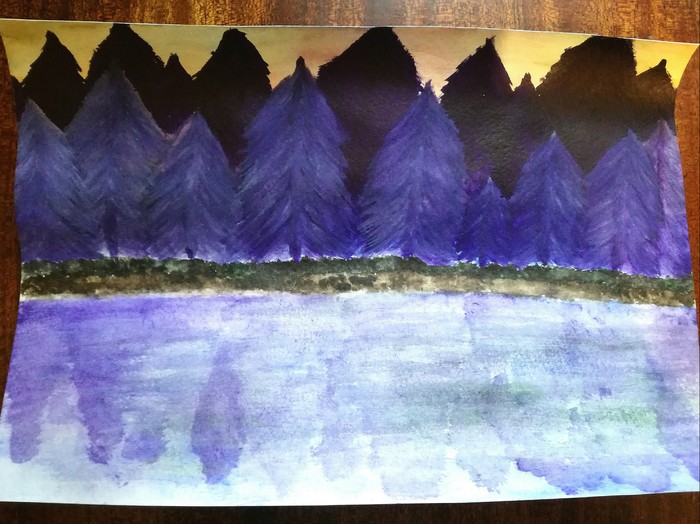 A small art in memory of the summer - Beginner artist, Watercolor, My, Lake, Forest