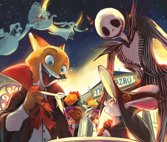 Halloween in Zootopia - The nightmare before christmas, Jack Skellington, Nick and Judy, Zootopia