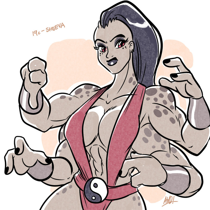 Sheeva - , Art, Strong girl, Mortal kombat, Sheeva, Four hands, Monster girl