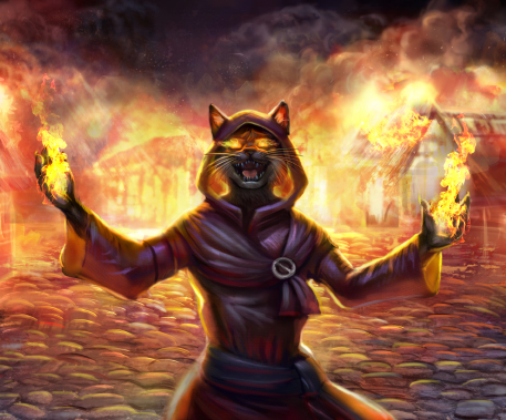 Fire - Furry, Art, Red-Izak, Fire, Magic, Fire, cat