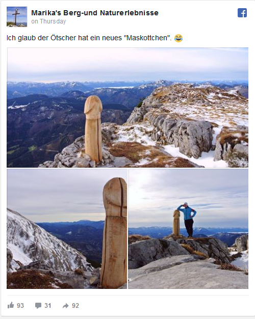 В Австрии на вершине горы нашли метровый фаллос из дерева Австрия, Горы, Пенис, Форма искусства, Странности, Длиннопост