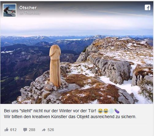 В Австрии на вершине горы нашли метровый фаллос из дерева Австрия, Горы, Пенис, Форма искусства, Странности, Длиннопост