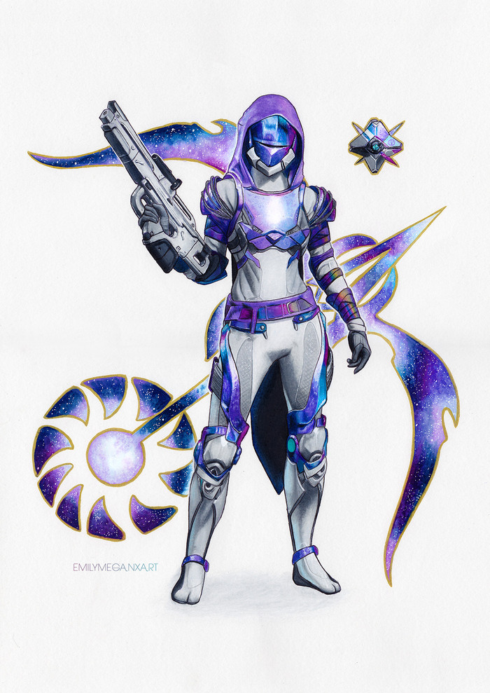 Female Hunter & Tether by Emily Young-Chapman - Drawing, Colour pencils, Painting, Art, , Destiny 2, Emily Young Chapman