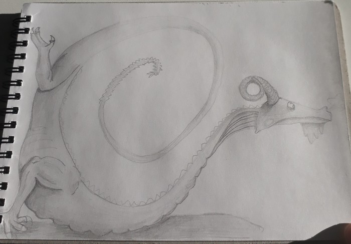 Dragon of my working days... - My, Drawing, The Dragon, Art, Pencil drawing, Fantasy