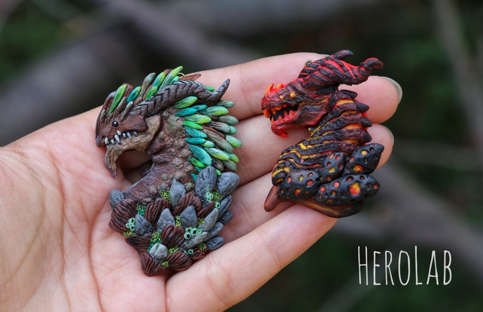 elemental dragons - My, Handmade, Polymer clay, The Dragon, Fantasy, Handmade, Element