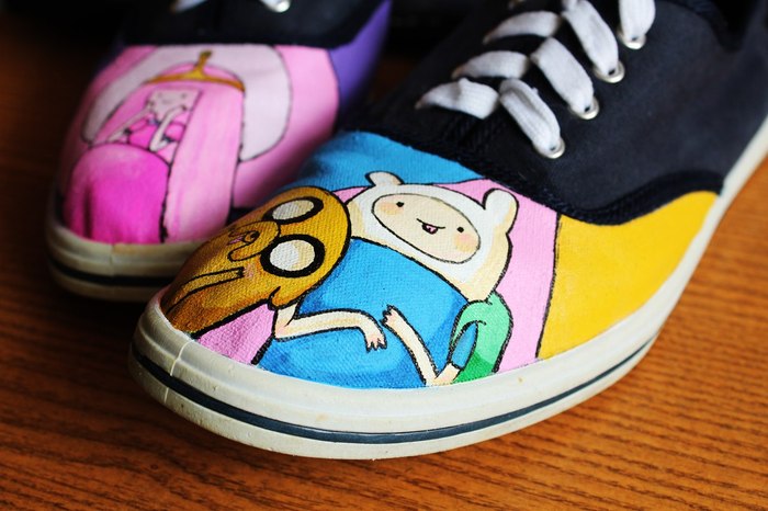 Guys, adventure time :) - My, Sneakers, Shoe painting, Painting, , Adventure Time, Fin, Jake, Bubble gum
