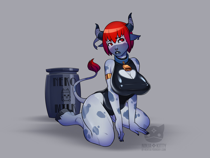 Neko(Cow)-Girl - NSFW, Art, Neko, , Milk, Ninja Kitty, Monster girl, Minotaur