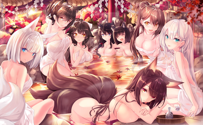 Azur Lane - NSFW, Anime Art, Game Art, Azur Lane, Akagi, Atago, Kaga, Takao, Fusou